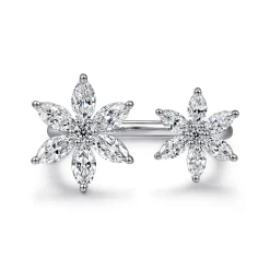 New Gabriel & Co. Floral - 18K White Gold Diamond Floral Open Ladies Ring