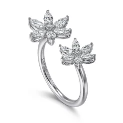 New Gabriel & Co. Floral - 18K White Gold Diamond Floral Open Ladies Ring