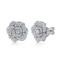 Sale Gabriel & Co. Floral - 14K White Gold Diamond Floral Stud Earrings