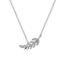 Discount Gabriel & Co. Floral - 14K White Gold Diamond Leaf Pendant Necklace