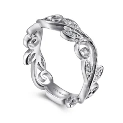 Gabriel & Co. Floral - 14K White Gold Diamond Stackable Ring