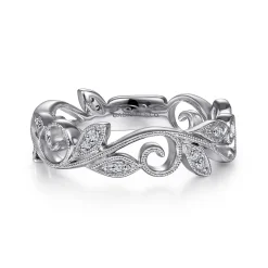 Gabriel & Co. Floral - 14K White Gold Diamond Stackable Ring