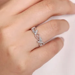 Gabriel & Co. Floral - 14K White Gold Diamond Stackable Ring