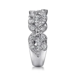 New Gabriel & Co. Floral - 14K White Gold Floral Inspired Diamond Stackable Ring