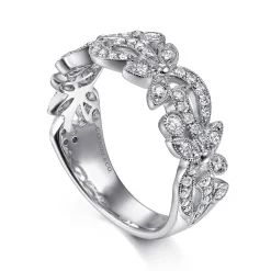 New Gabriel & Co. Floral - 14K White Gold Floral Inspired Diamond Stackable Ring