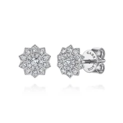 Online Gabriel & Co. Floral - 14K White Gold Flower Diamond Stud Earrings