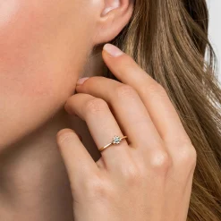 Clearance Gabriel & Co. Floral - 14K White Yellow Gold Bujukan and Blue Topaz Flower Stackable Ring