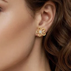 Clearance Gabriel & Co. Floral - 14K White Yellow Gold Diamond Floral Stud Earrings