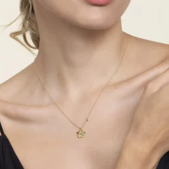 New Gabriel & Co. Floral - 14K Yellow Gold Blue Topaz Floral Drop Necklace