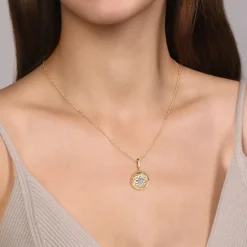 Outlet Gabriel & Co. Floral - 14K Yellow Gold Bujukan Diamond and Mother of Pearl Medallion Pendant in size 18mm With Detachable Bail