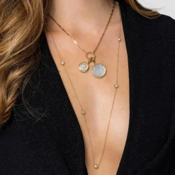 Outlet Gabriel & Co. Floral - 14K Yellow Gold Bujukan Diamond and Mother of Pearl Medallion Pendant in size 18mm With Detachable Bail