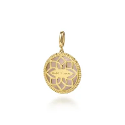 Gabriel & Co. Floral - 14K Yellow Gold Bujukan Diamond and Pink Mother of Pearl Medallion Pendant in size 24mm With Detachable Bail