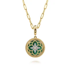 Online Gabriel & Co. Floral - 14K Yellow Gold Bujukan Diamond and Malachite Medallion Pendant in size 18mm With Detachable Bail