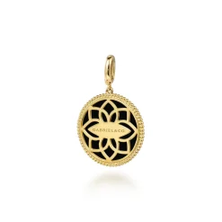 New Gabriel & Co. Floral - 14K Yellow Gold Bujukan Diamond and Black Onyx Medallion Pendant in size 24mm With Detachable Bail