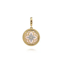 Discount Gabriel & Co. Floral - 14K Yellow Gold Bujukan Diamond and Pink Mother of Pearl Medallion Pendant in size 18mm With Detachable Bail