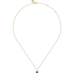 Sale Gabriel & Co. Floral - 14K Yellow Gold Diamond and Sapphire Flower Pendant Necklace