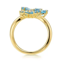 Best Gabriel & Co. Floral - 14K Yellow Gold Diamond and Blue Topaz Bypass Flower Ring