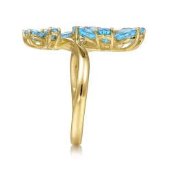 Best Gabriel & Co. Floral - 14K Yellow Gold Diamond and Blue Topaz Bypass Flower Ring