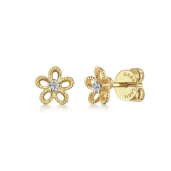 Gabriel & Co. Floral - 14K Yellow Gold Diamond Floral Stud Earrings