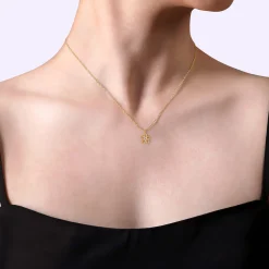 Discount Gabriel & Co. Floral - 14K Yellow Gold Diamond Flower Pendant Necklace