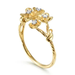 Hot Gabriel & Co. Floral - 14K Yellow Gold Engraved Floral Diamond Ring