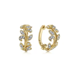 Hot Gabriel & Co. Floral - 14K Yellow Gold Floral15mm Diamond Huggies