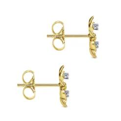 Outlet Gabriel & Co. Floral - 14K Yellow Gold Stacked Flower Diamond Stud Earrings