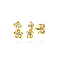 Outlet Gabriel & Co. Floral - 14K Yellow Gold Stacked Flower Diamond Stud Earrings