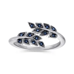 Online Gabriel & Co. Floral - Sterling Silver Bypass Leaf Wrap Ring with Sapphire Stones With Brush Finish