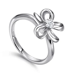 Sale Gabriel & Co. Floral - 925 Sterling Silver Floral White Sapphire Ladies Ring