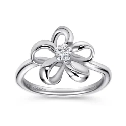 Sale Gabriel & Co. Floral - 925 Sterling Silver Floral White Sapphire Ladies Ring
