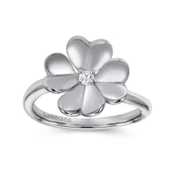 Clearance Gabriel & Co. Floral - 925 Sterling Silver High Polished Flower with White Sapphire Ring