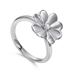 Clearance Gabriel & Co. Floral - 925 Sterling Silver High Polished Flower with White Sapphire Ring