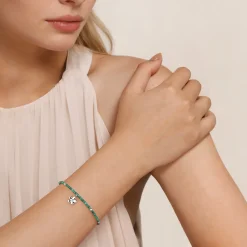 Outlet Gabriel & Co. Floral - 925 Sterling Silver London Blue Topaz Flower and Malachite bead Bracelet