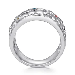 Sale Gabriel & Co. Floral - 925 Sterling Silver Wide Flower Band with Multi Colored Stones