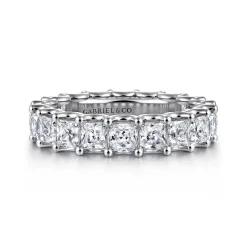 Clearance Gabriel & Co. Forever - 14K White Gold Scallop Setting Princess Cut Diamond Eternity Band - 3.4 ct