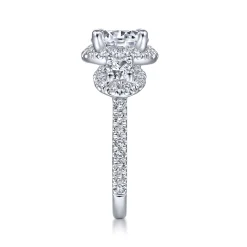 Outlet Gabriel & Co. France - 14K White Gold Round 3 Stone Halo Diamond Engagement Ring