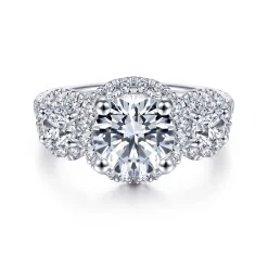Outlet Gabriel & Co. France - 14K White Gold Round 3 Stone Halo Diamond Engagement Ring