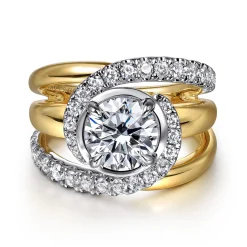New Gabriel & Co. Francesca - 14K White-Yellow Gold Fancy Halo Round Diamond Engagement Ring
