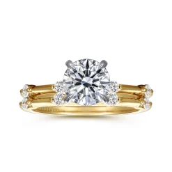 New Gabriel & Co. Frances - 14K White -Yellow Gold Round Diamond Engagement Ring