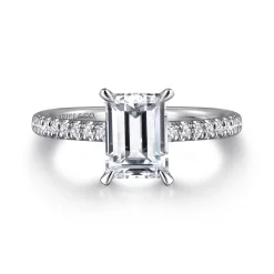 Hot Gabriel & Co. Franka - 14K White Gold Emerald Cut Hidden Halo Diamond Engagement Ring