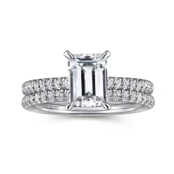 Hot Gabriel & Co. Franka - 14K White Gold Emerald Cut Hidden Halo Diamond Engagement Ring