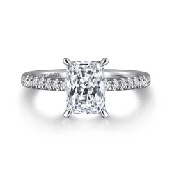 Sale Gabriel & Co. Franka - 14K White Gold Rectangular Radiant Cut Hidden Halo Diamond Engagement Ring