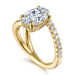 Best Gabriel & Co. Frost - 14K Yellow Gold Split Shank Oval Diamond Engagement Ring
