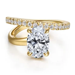 Best Gabriel & Co. Frost - 14K Yellow Gold Split Shank Oval Diamond Engagement Ring