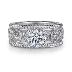 New Gabriel & Co. Galia - 14K White Gold Round Diamond Engagement Ring