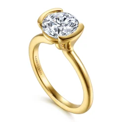 Discount Gabriel & Co. Gavin - 14K Yellow Gold Half Bezel Round Solitaire Diamond Engagement Ring