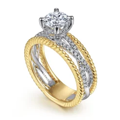 Hot Gabriel & Co. Gene - 14K White-Yellow Gold Round Diamond Engagement Ring