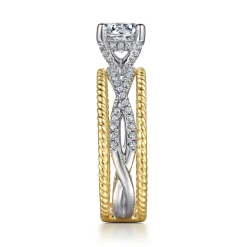Hot Gabriel & Co. Gene - 14K White-Yellow Gold Round Diamond Engagement Ring