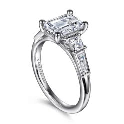 Discount Gabriel & Co. Genna - 14K White Gold Emerald Cut Three Stone Diamond Engagement Ring